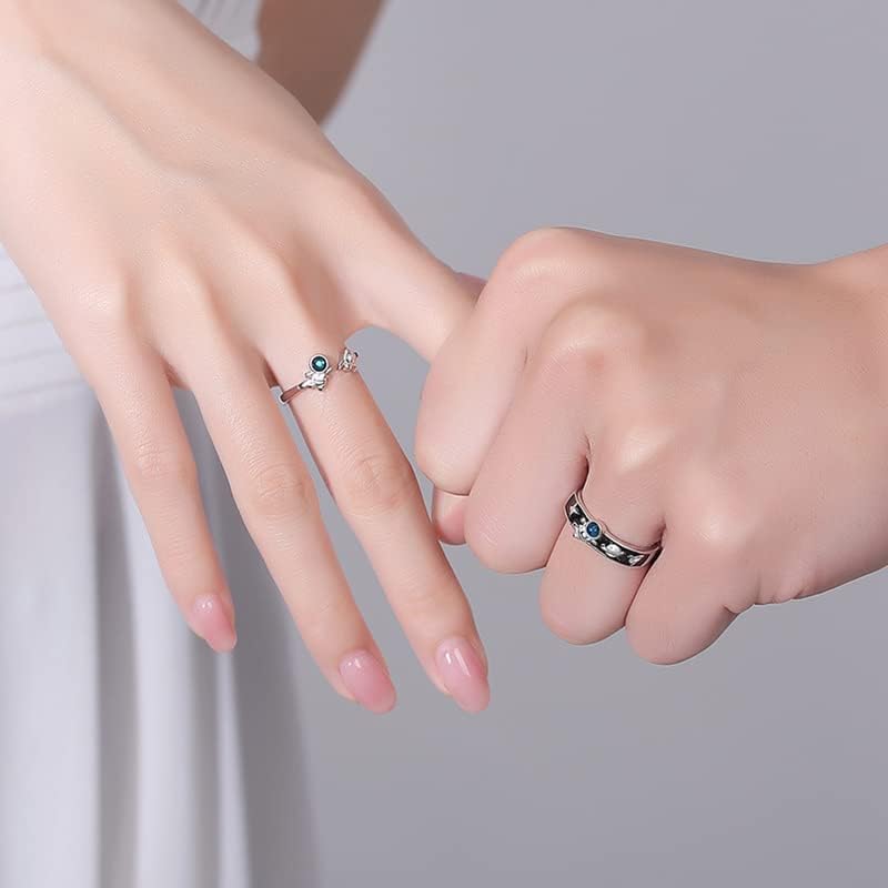 OIDIMS Astronaut Matching Promise Rings for Couples Engagement Wedding Open Ring Band Sets for Him and Her Planet Star Spaceship Universe CZ Crystal Jewelry Gift for Girlfriend Boyfriend Valentine's Day - Image 2